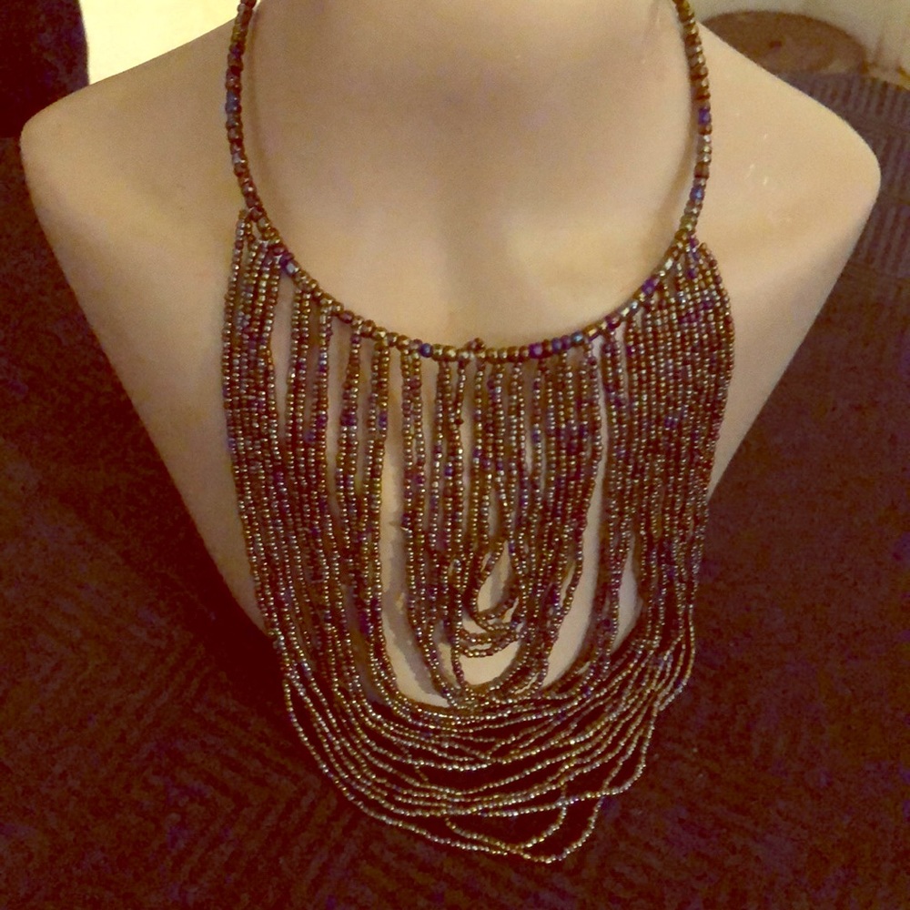 Steel Colored glass beaded necklace